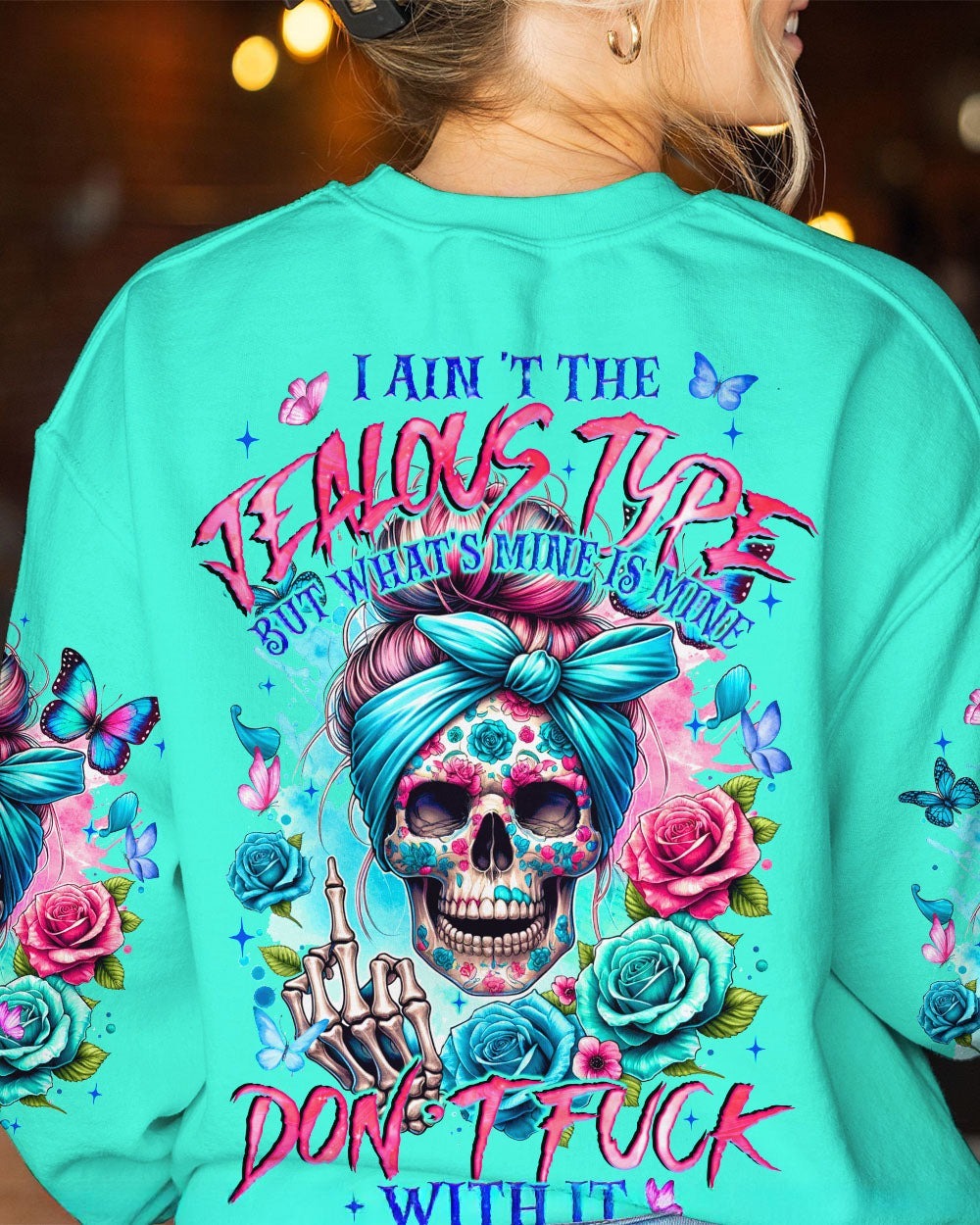 BLISSCORNERS THE GOOD GIRL IN ME MESSY BUN SKULL ALL OVER PRINT