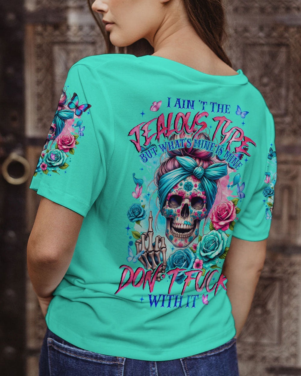 BLISSCORNERS THE GOOD GIRL IN ME MESSY BUN SKULL ALL OVER PRINT