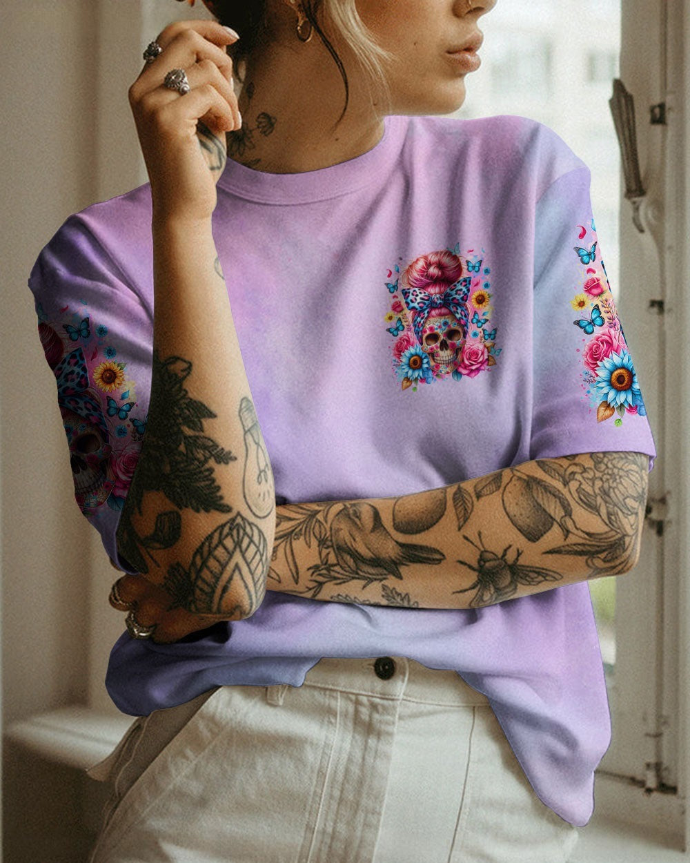 BLISSCORNERS ROCKING THIS MOM LIFE MESSY BUN SKULL ALL OVER PRINT