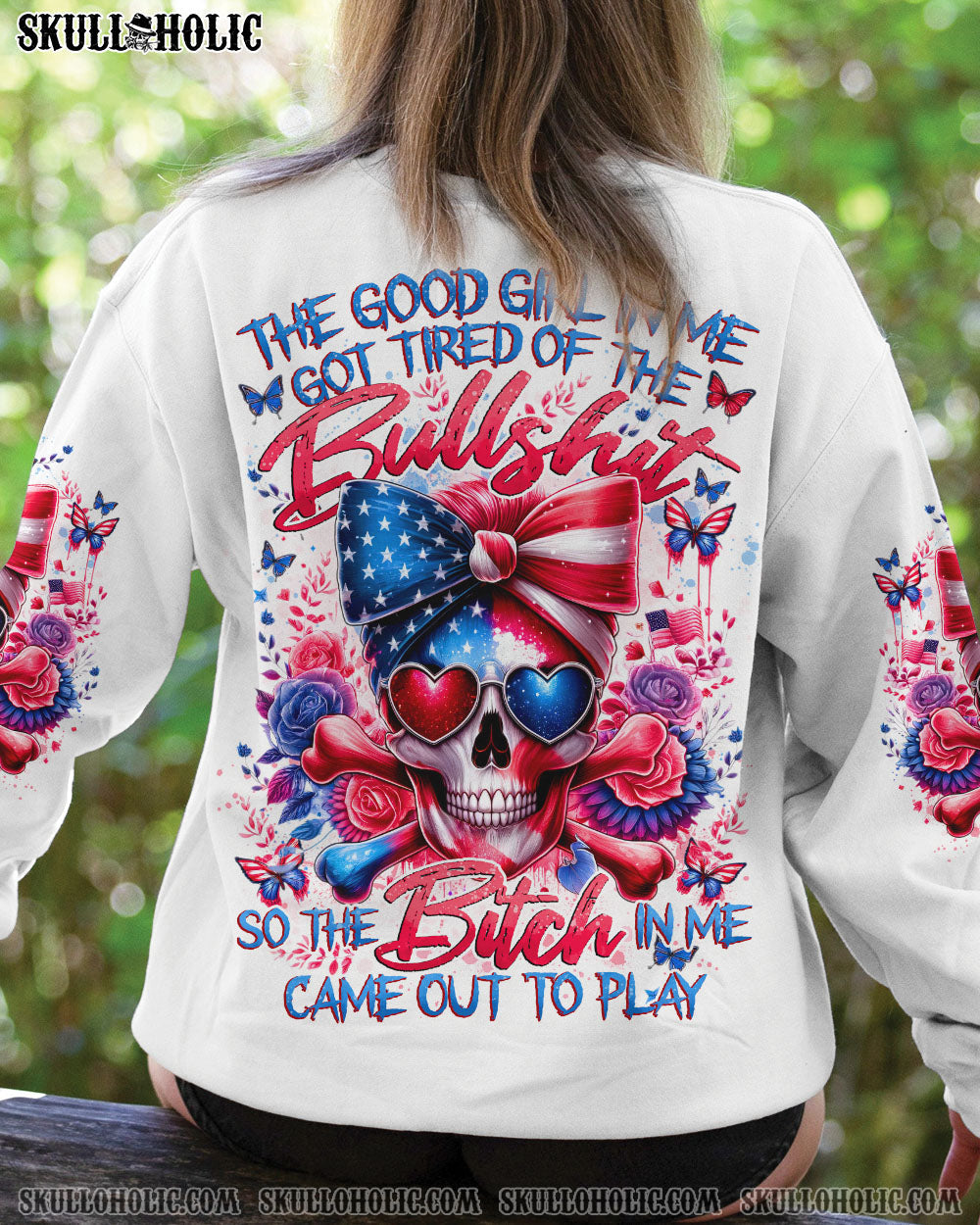 BLISSCORNERS A MOUTH I CAN'T CONTROL SKULL MESSY BUN ROSE ALL OVER PRINT