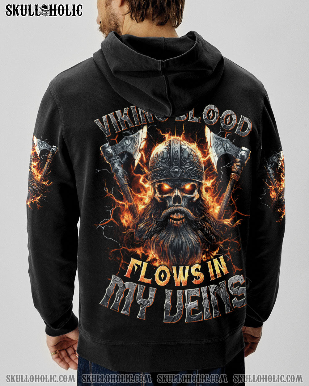 BLISSCORNERS VIKING BLOOD FLOWS IN MY VEINS SKULL ALL OVER PRINT