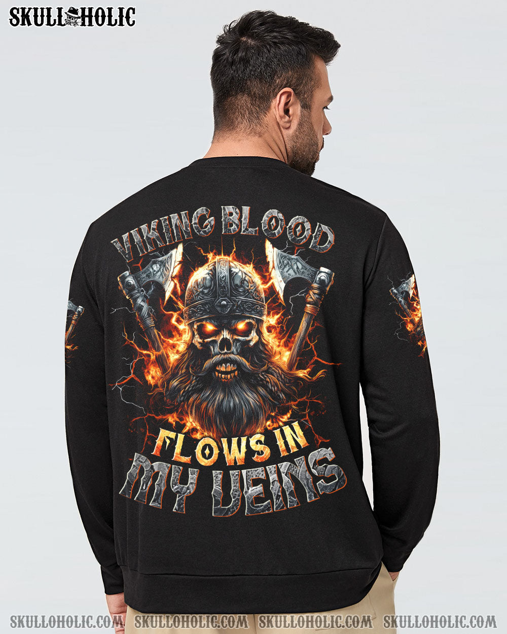 BLISSCORNERS VIKING BLOOD FLOWS IN MY VEINS SKULL ALL OVER PRINT