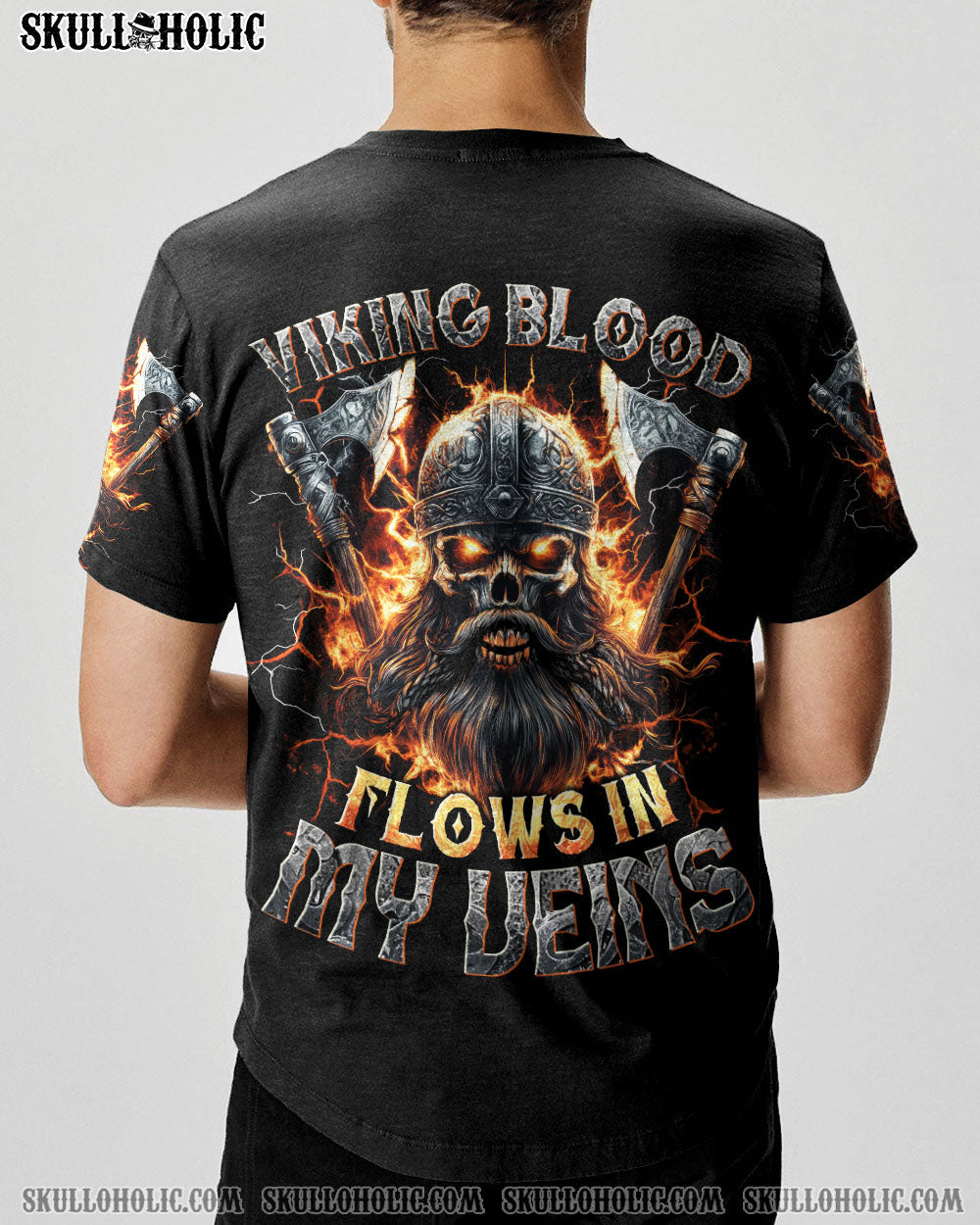 BLISSCORNERS VIKING BLOOD FLOWS IN MY VEINS SKULL ALL OVER PRINT