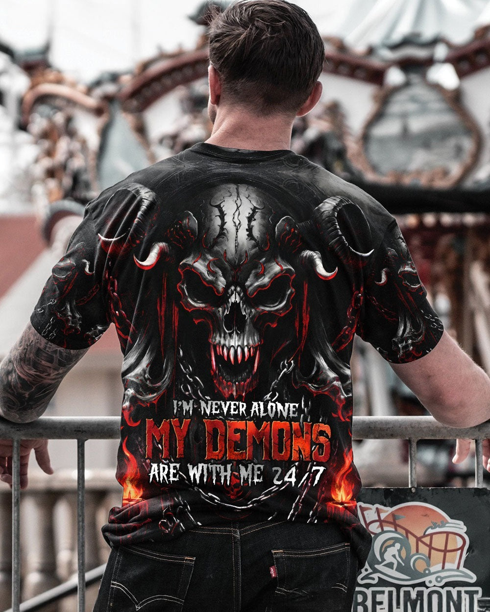 BLISSCORNERS I'M NEVER ALONE SKULL DEMON ALL OVER PRINT