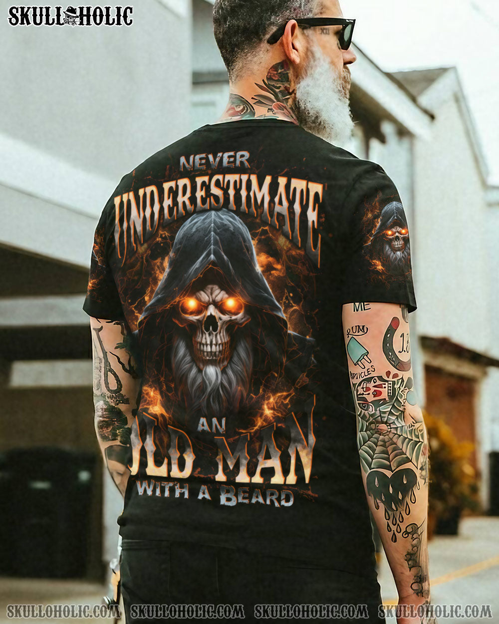 BLISSCORNERS NEVER UNDERESTIMATE AN OLD MAN WITH A BEARD ALL OVER PRINT