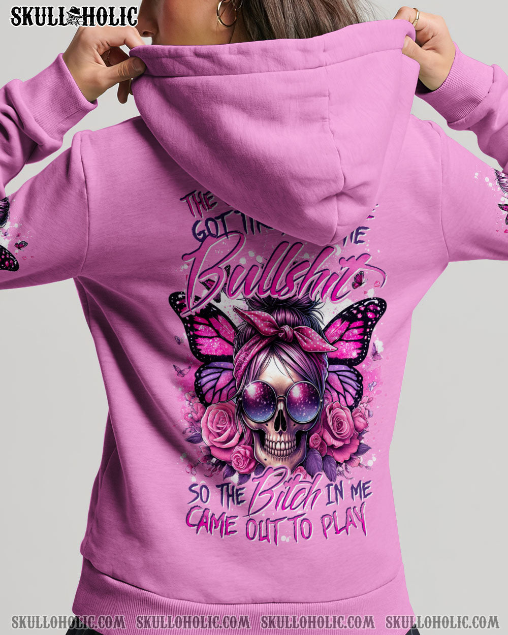 BLISSCORNERS THE GOOD GIRL IN ME MESSY BUN SKULL ALL OVER PRINT