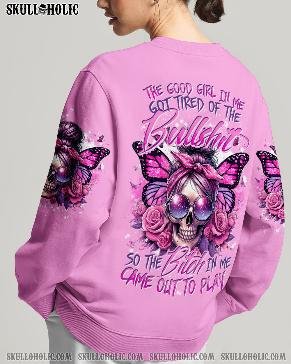 BLISSCORNERS THE GOOD GIRL IN ME MESSY BUN SKULL ALL OVER PRINT