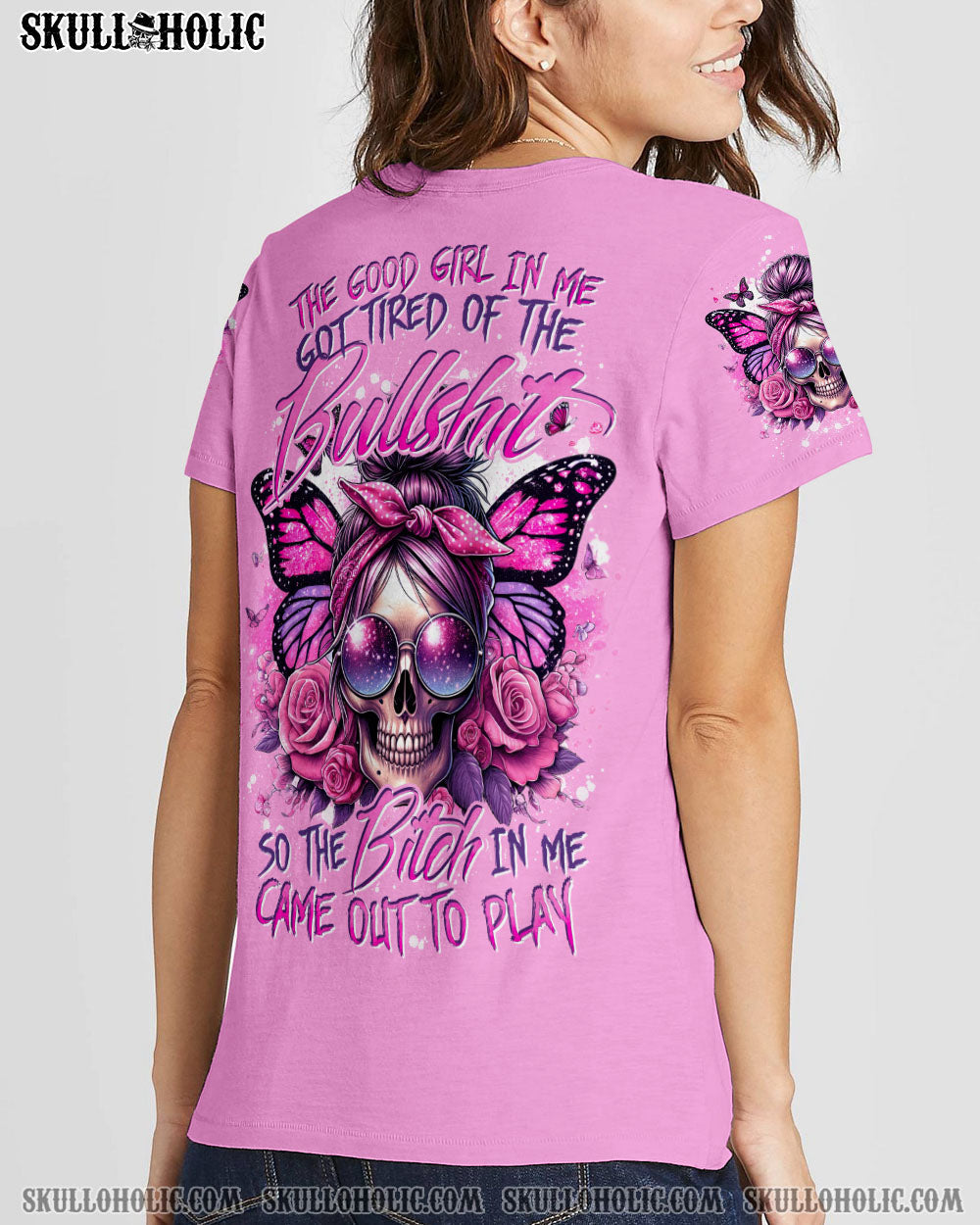 BLISSCORNERS THE GOOD GIRL IN ME MESSY BUN SKULL ALL OVER PRINT