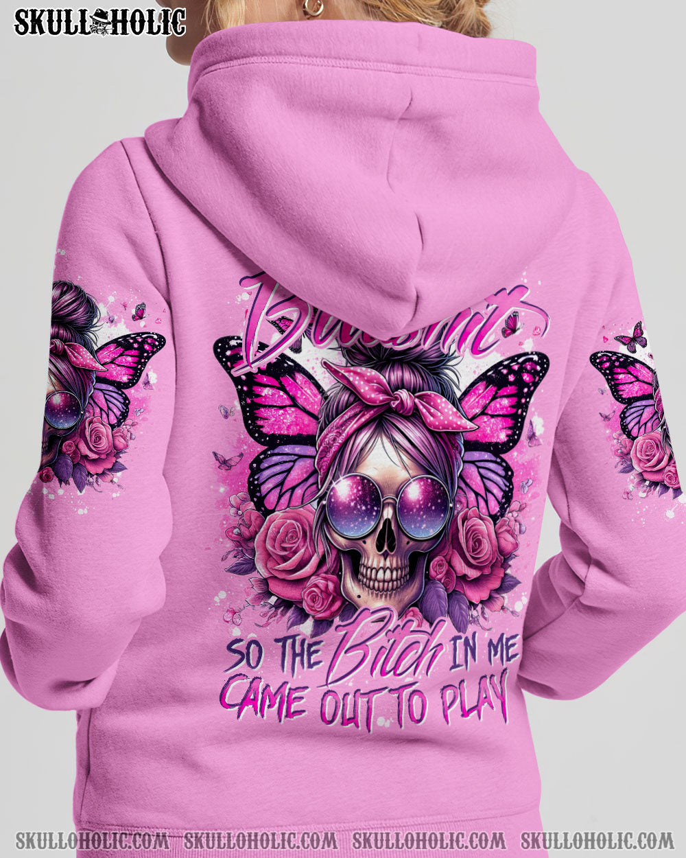 BLISSCORNERS THE GOOD GIRL IN ME MESSY BUN SKULL ALL OVER PRINT