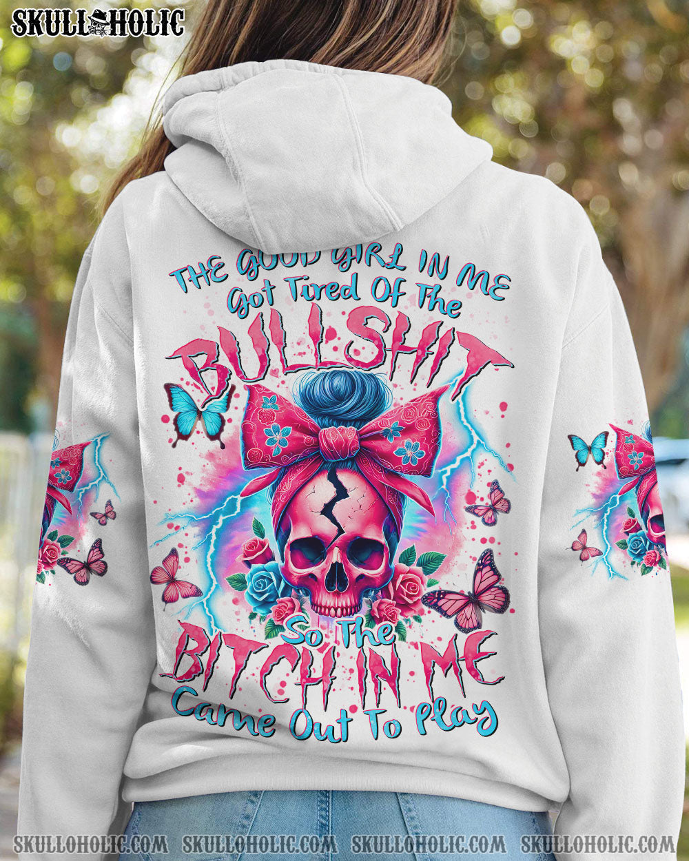BLISSCORNERS NEXT TIME MY NAMES COMES OUT MESSY BUN SKULL ALL OVER PRINT
