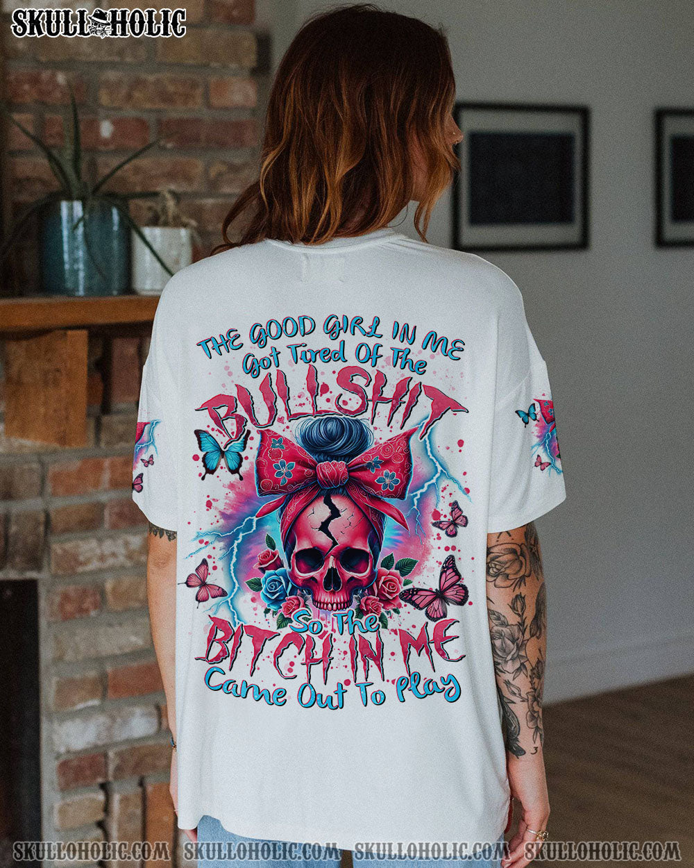 BLISSCORNERS NEXT TIME MY NAMES COMES OUT MESSY BUN SKULL ALL OVER PRINT
