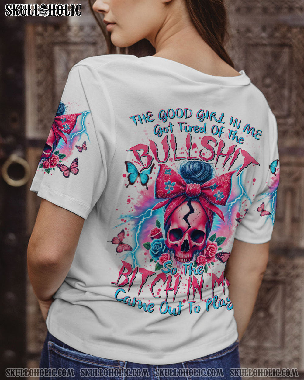 BLISSCORNERS NEXT TIME MY NAMES COMES OUT MESSY BUN SKULL ALL OVER PRINT