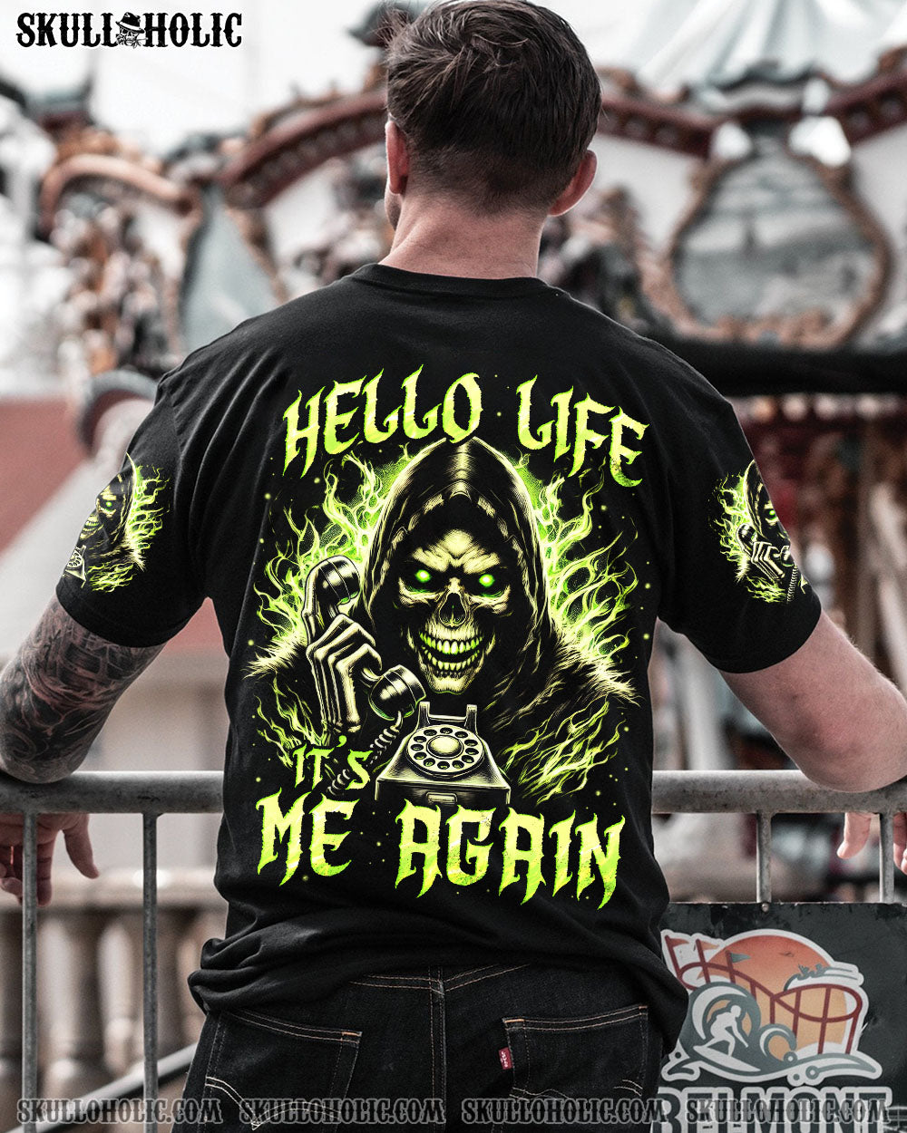 BLISSCORNERS HELLO LIFE IT'S ME AGAIN SKULL ALL OVER PRINT