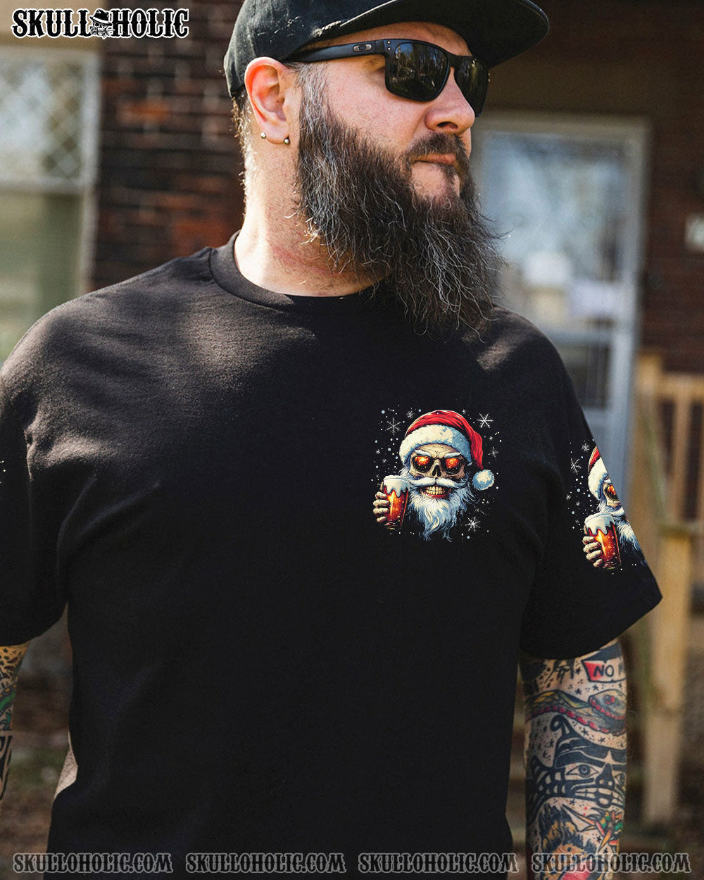 BLISSCORNERS HO HO HOLY S WHAT A YEAR SKULL SANTA CHRISTMAS ALL OVER PRINT