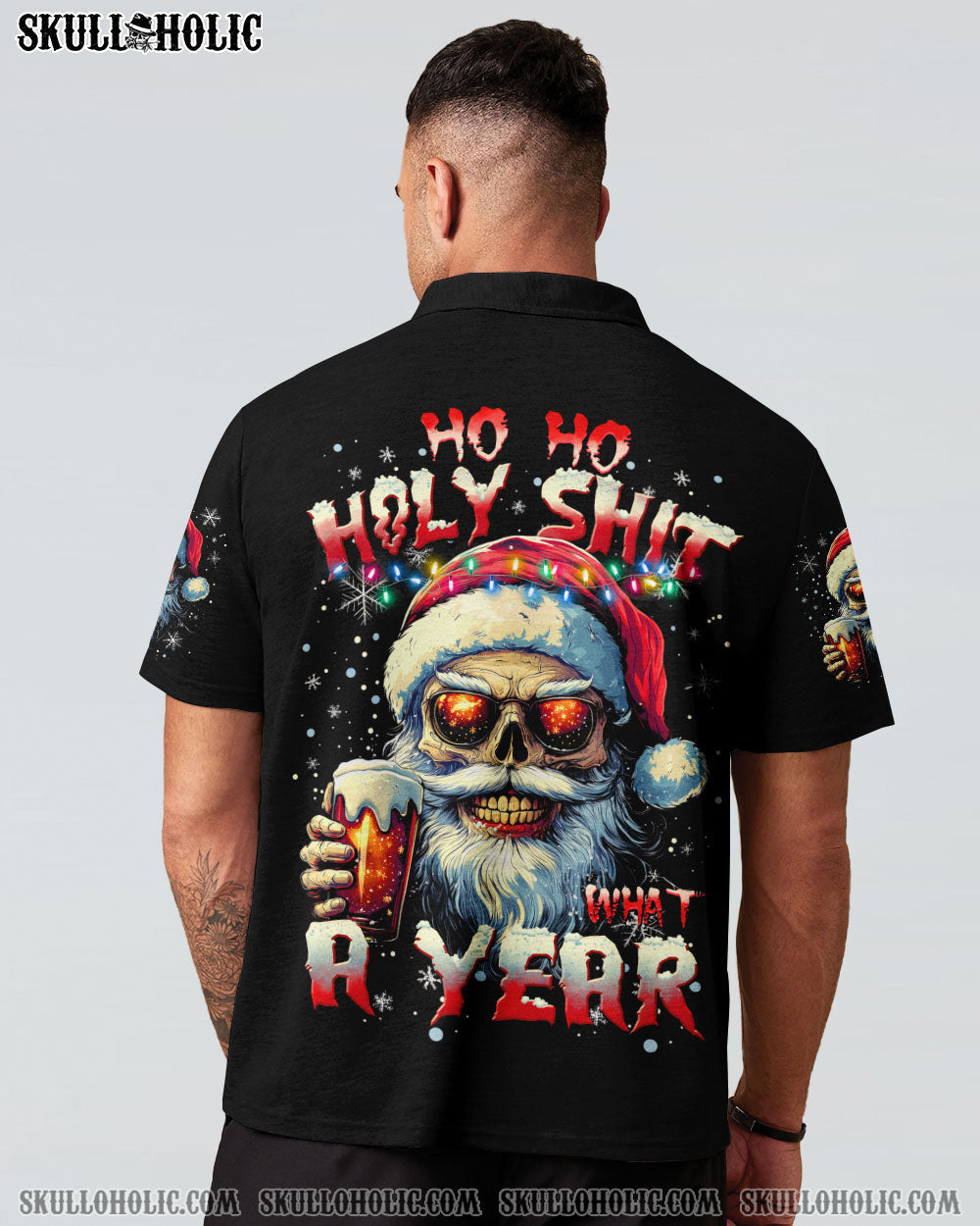 BLISSCORNERS HO HO HOLY S WHAT A YEAR SKULL SANTA CHRISTMAS ALL OVER PRINT