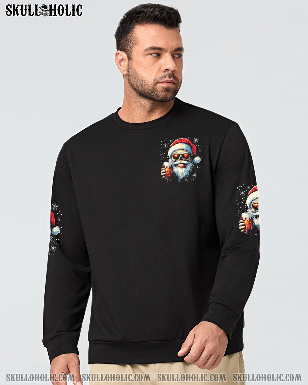 BLISSCORNERS HO HO HOLY S WHAT A YEAR SKULL SANTA CHRISTMAS ALL OVER PRINT