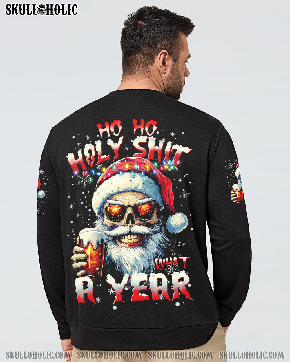 BLISSCORNERS HO HO HOLY S WHAT A YEAR SKULL SANTA CHRISTMAS ALL OVER PRINT