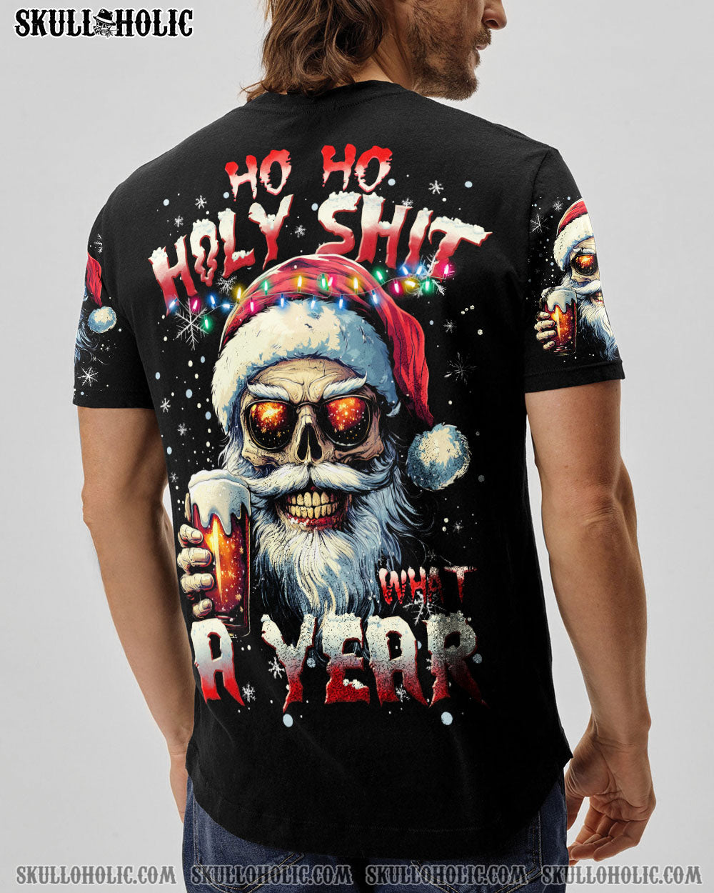 BLISSCORNERS HO HO HOLY S WHAT A YEAR SKULL SANTA CHRISTMAS ALL OVER PRINT