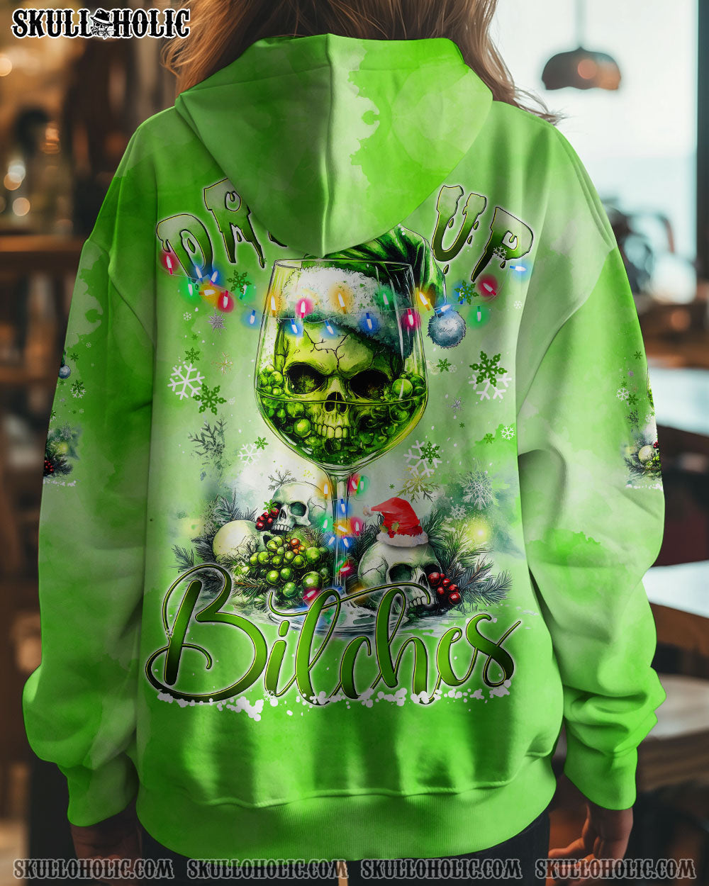 BLISSCORNERS DRINK UP B SKULL CHRISTMAS ALL OVER PRINT