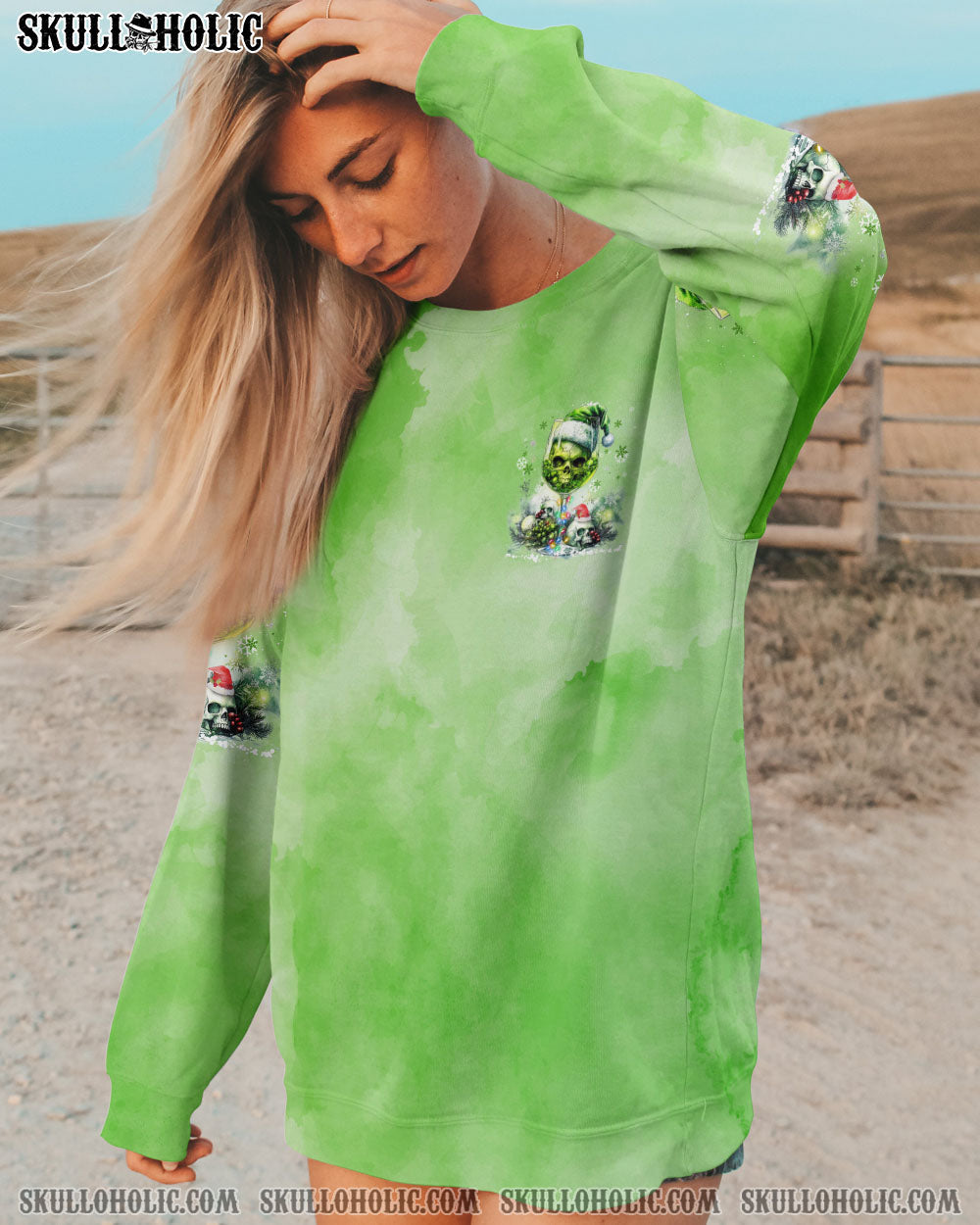 BLISSCORNERS DRINK UP B SKULL CHRISTMAS ALL OVER PRINT