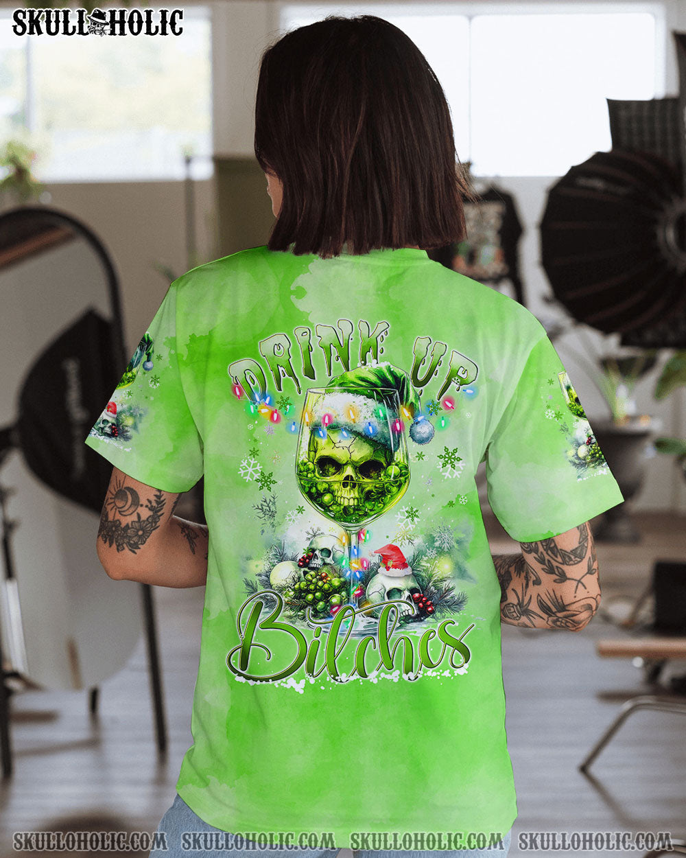 BLISSCORNERS DRINK UP B SKULL CHRISTMAS ALL OVER PRINT