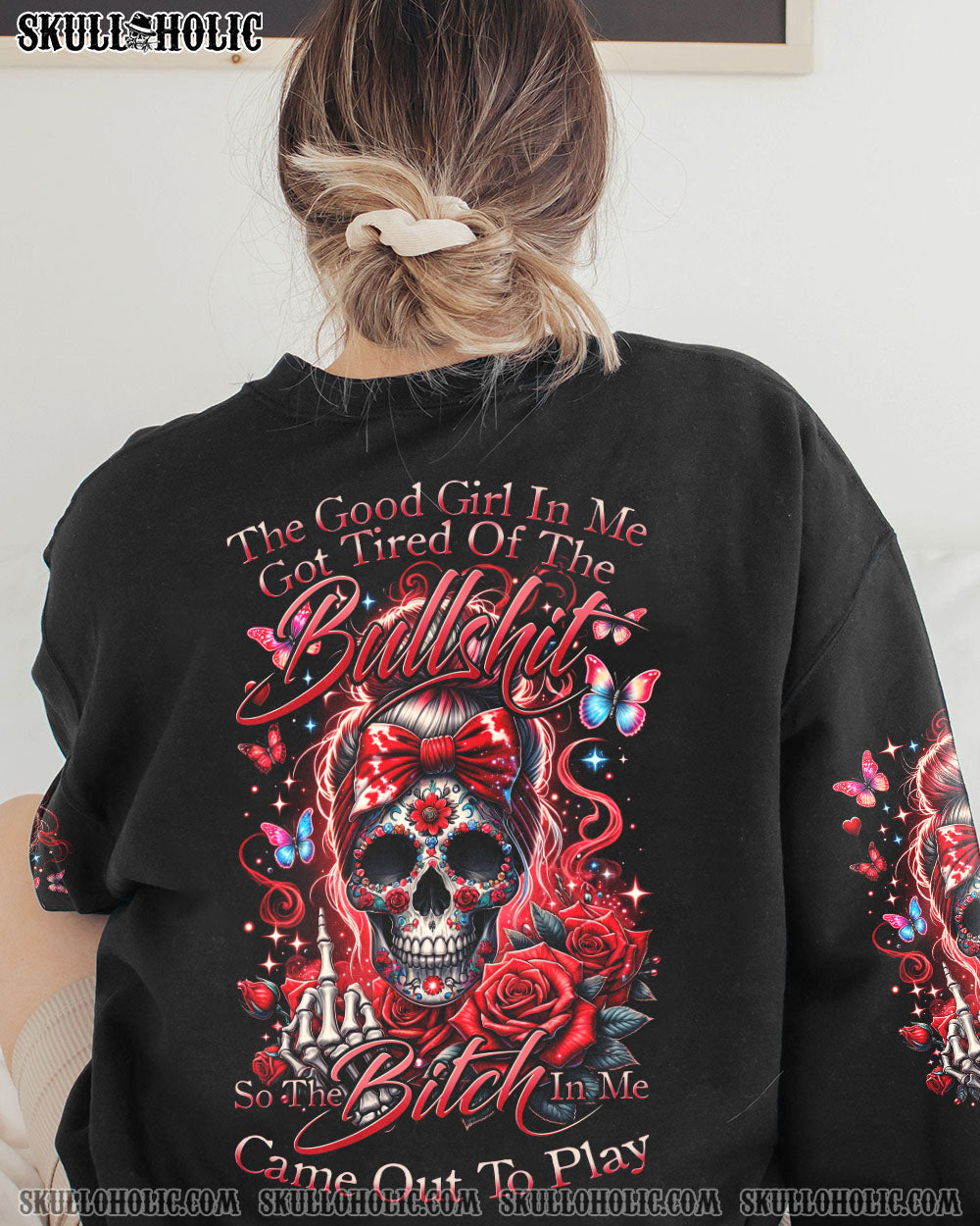 BLISSCORNERS THE GOOD GIRL IN ME MESSY BUN ALL OVER PRINT