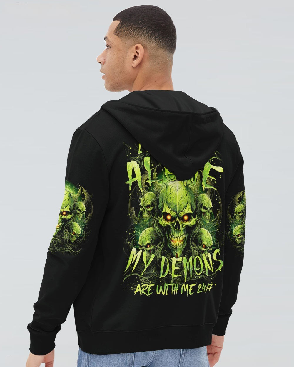 BLISSCORNERS I'M NEVER ALONE SKULL DEMON ALL OVER PRINT