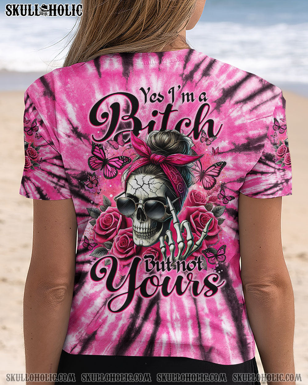 BLISSCORNERS YES I'M A B BUT NOT YOURS MESSY BUN SKULL TIE DYE ALL OVER PRINT