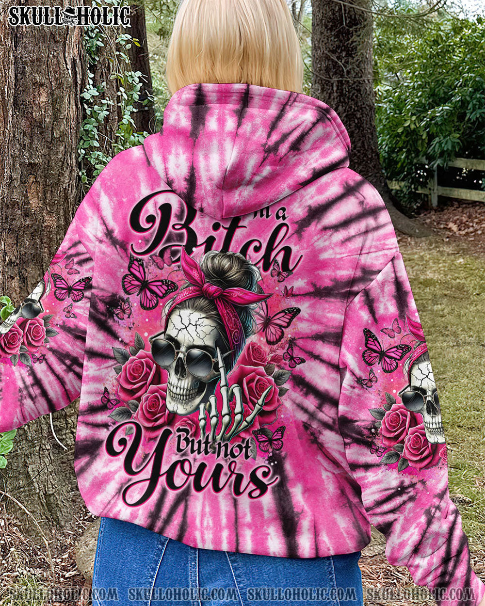 BLISSCORNERS YES I'M A B BUT NOT YOURS MESSY BUN SKULL TIE DYE ALL OVER PRINT