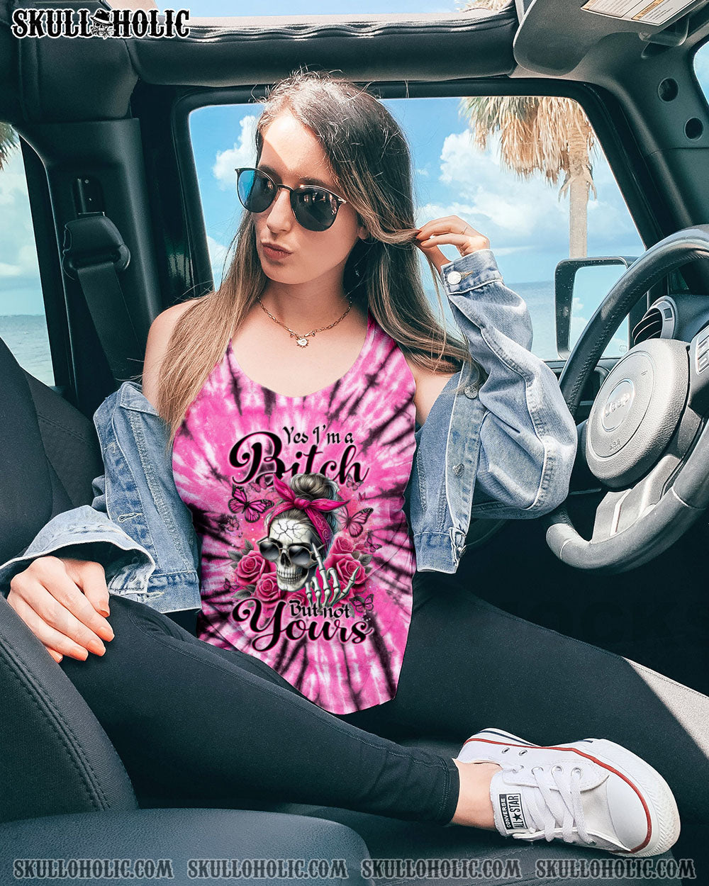 BLISSCORNERS YES I'M A B BUT NOT YOURS MESSY BUN SKULL TIE DYE ALL OVER PRINT
