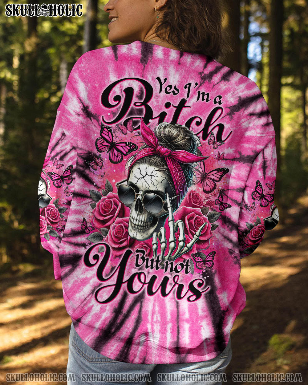 BLISSCORNERS YES I'M A B BUT NOT YOURS MESSY BUN SKULL TIE DYE ALL OVER PRINT