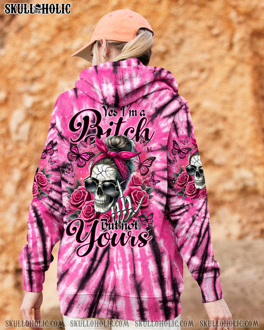 BLISSCORNERS YES I'M A B BUT NOT YOURS MESSY BUN SKULL TIE DYE ALL OVER PRINT