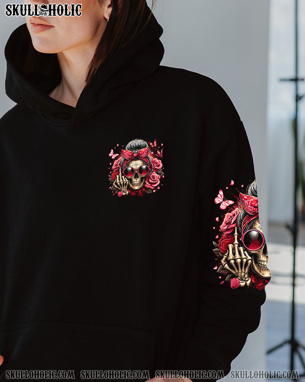 BLISSCORNERS HELLO DARKNESS MY OLD FRIEND MESSY BUN SKULL ALL OVER PRINT