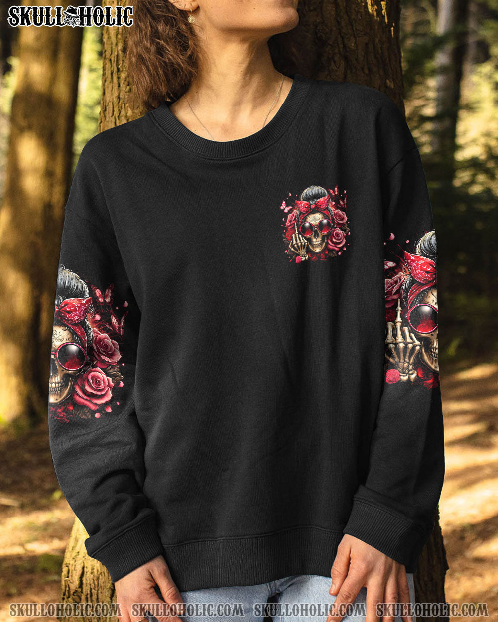 BLISSCORNERS HELLO DARKNESS MY OLD FRIEND MESSY BUN SKULL ALL OVER PRINT