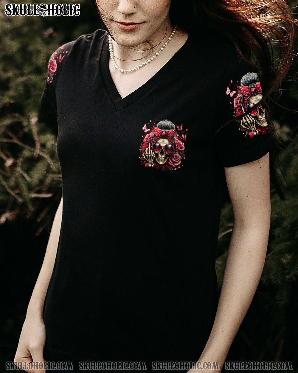 BLISSCORNERS HELLO DARKNESS MY OLD FRIEND MESSY BUN SKULL ALL OVER PRINT