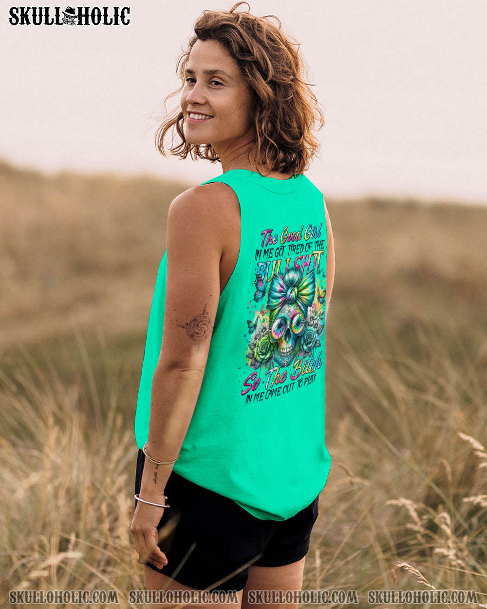 BLISSCORNERS BEFORE YOU DO ME WRONG MESSY BUN SKULL ALL OVER PRINT