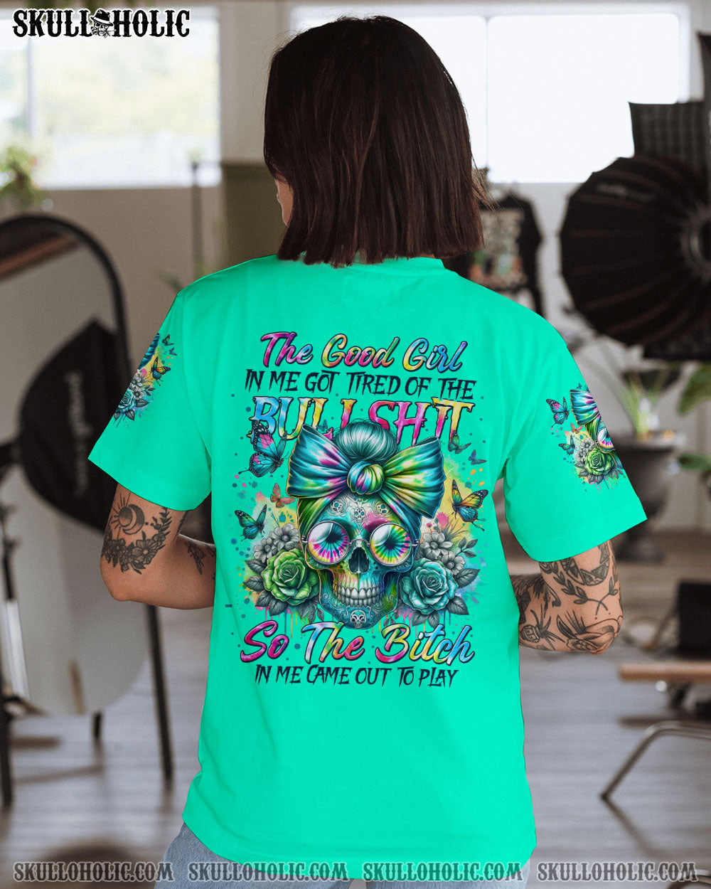BLISSCORNERS BEFORE YOU DO ME WRONG MESSY BUN SKULL ALL OVER PRINT
