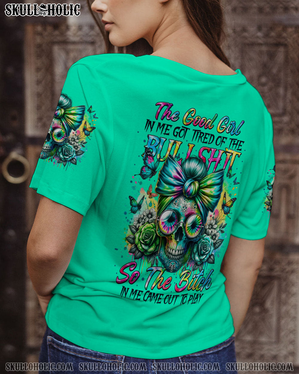 BLISSCORNERS BEFORE YOU DO ME WRONG MESSY BUN SKULL ALL OVER PRINT