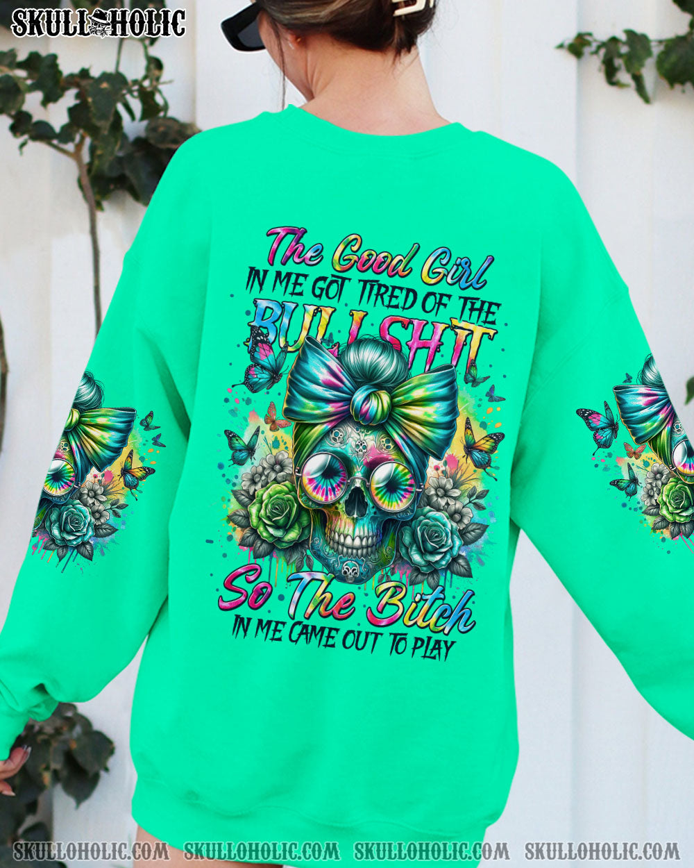 BLISSCORNERS BEFORE YOU DO ME WRONG MESSY BUN SKULL ALL OVER PRINT