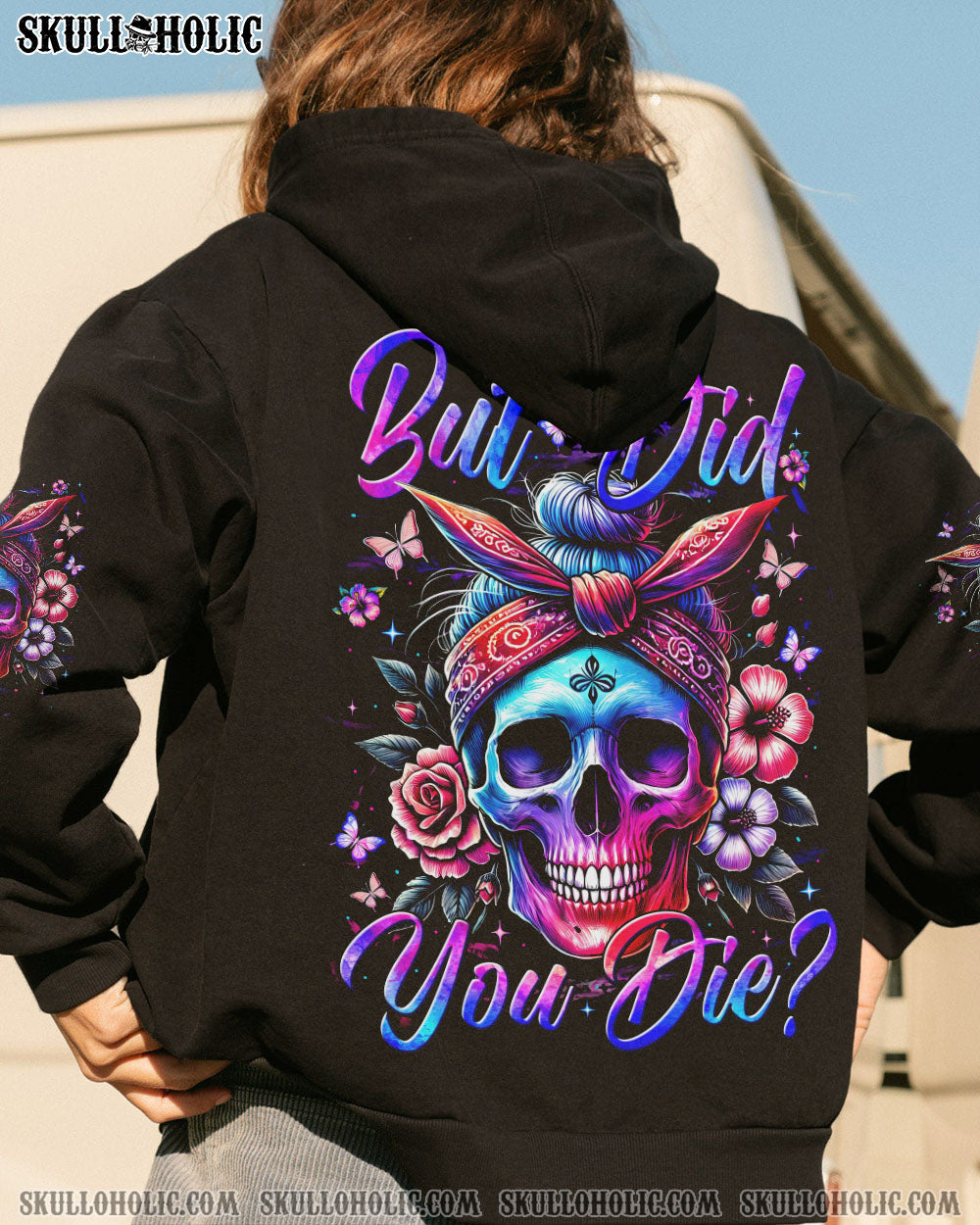 BLISSCORNERS BUT DID YOU DIE MOM LIFE SUNFLOWER MESSY BUN SKULL ALL OVER PRINT