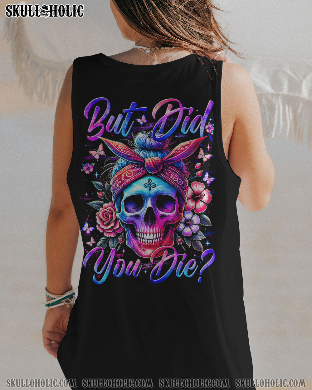 BLISSCORNERS BUT DID YOU DIE MOM LIFE SUNFLOWER MESSY BUN SKULL ALL OVER PRINT