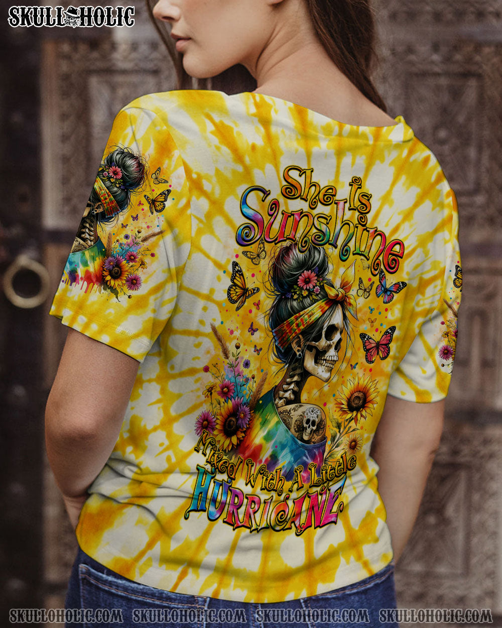BLISSCORNERS SHE IS SUNSHINE MESSY BUN ALL OVER PRINT