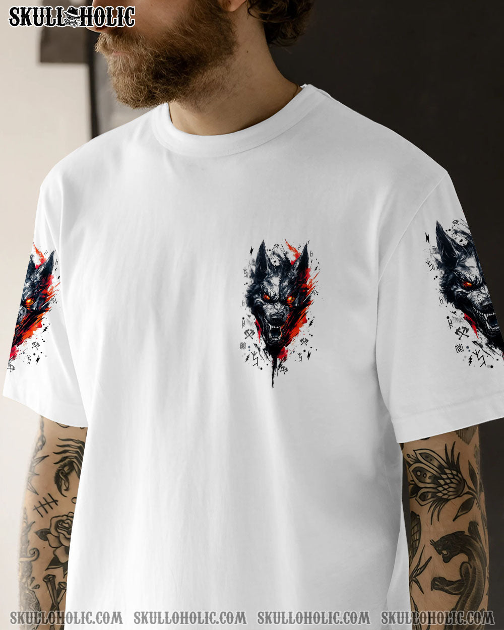 BLISSCORNERS BETTER TO BE A WOLF OF ODIN THAN A LAMB OF GOD VIKING SKULL ALL OVER PRINT