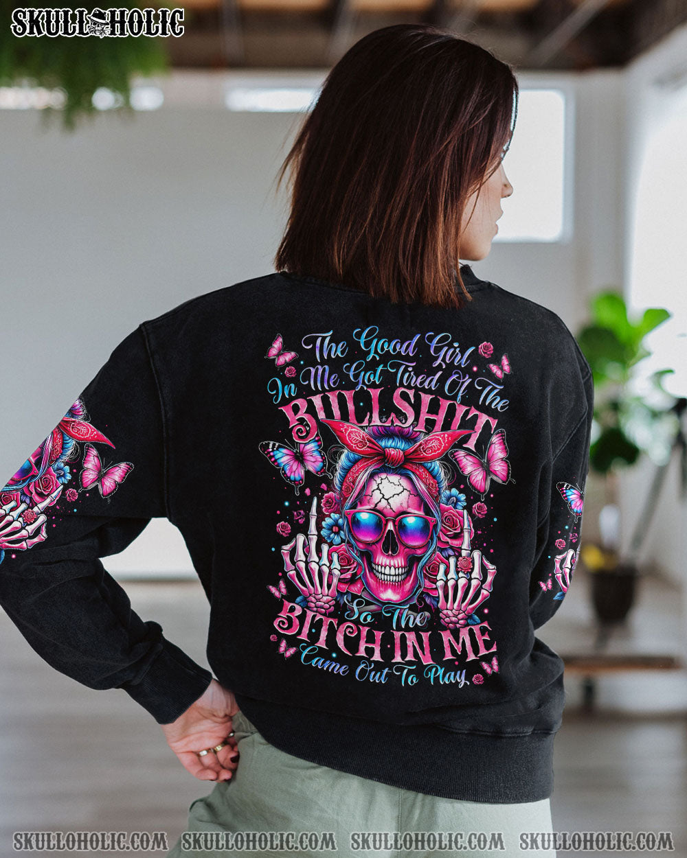 BLISSCORNERS I HAVE THE DEVIL IN MY BLOOD MESSY BUN ALL OVER PRINT
