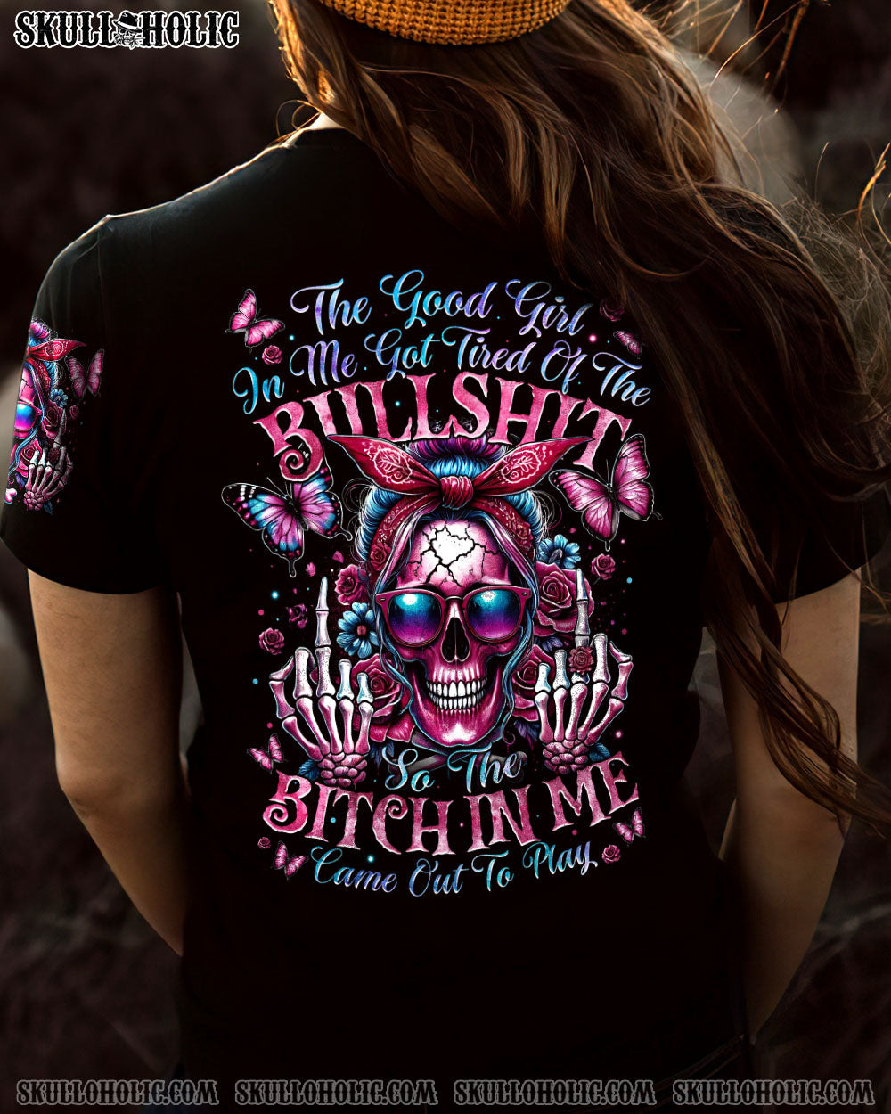 BLISSCORNERS I HAVE THE DEVIL IN MY BLOOD MESSY BUN ALL OVER PRINT