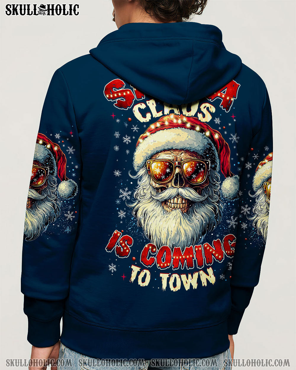 BLISSCORNERS SANTA CLAUS IS COMING SKULL CHRISTMAS ALL OVER PRINT