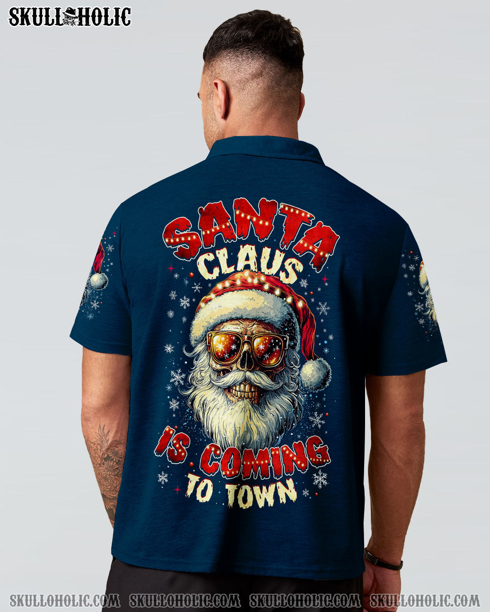 BLISSCORNERS SANTA CLAUS IS COMING SKULL CHRISTMAS ALL OVER PRINT