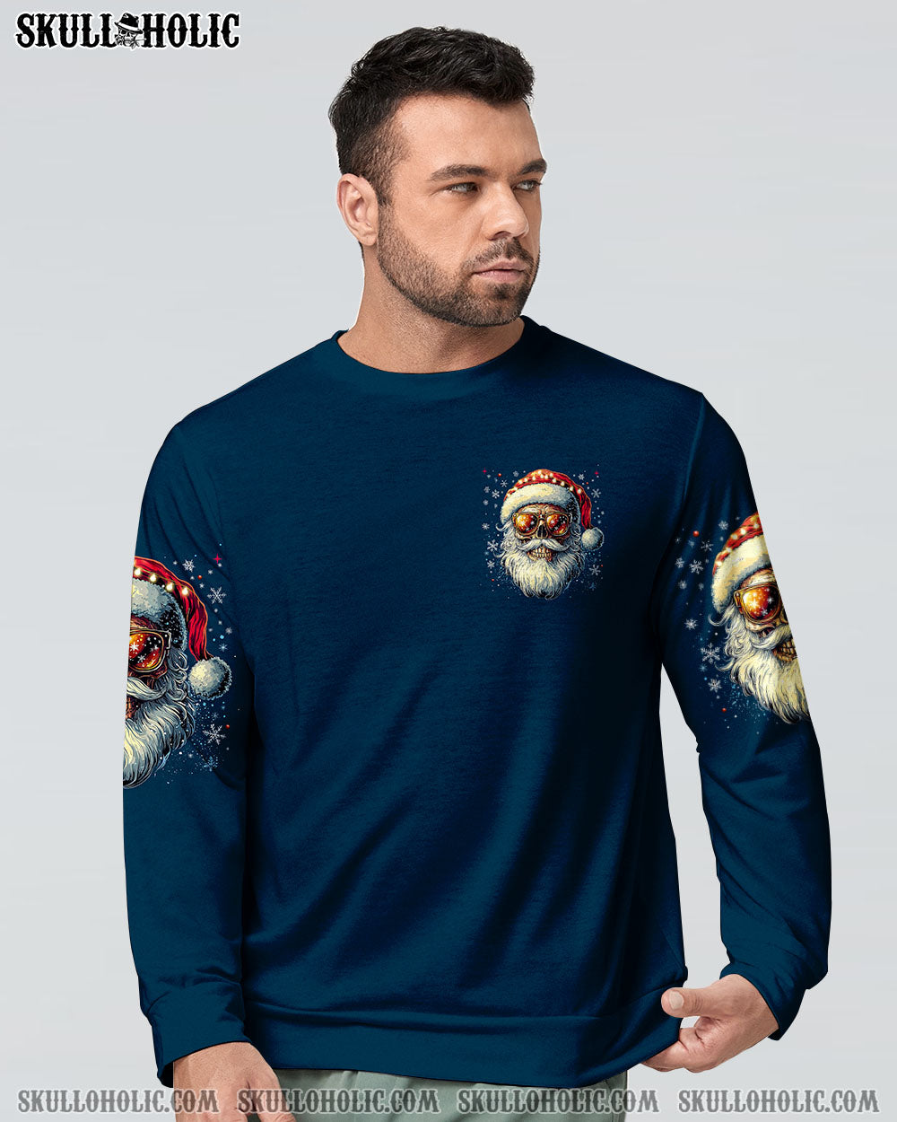BLISSCORNERS SANTA CLAUS IS COMING SKULL CHRISTMAS ALL OVER PRINT