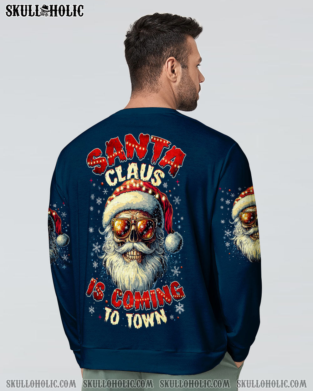 BLISSCORNERS SANTA CLAUS IS COMING SKULL CHRISTMAS ALL OVER PRINT