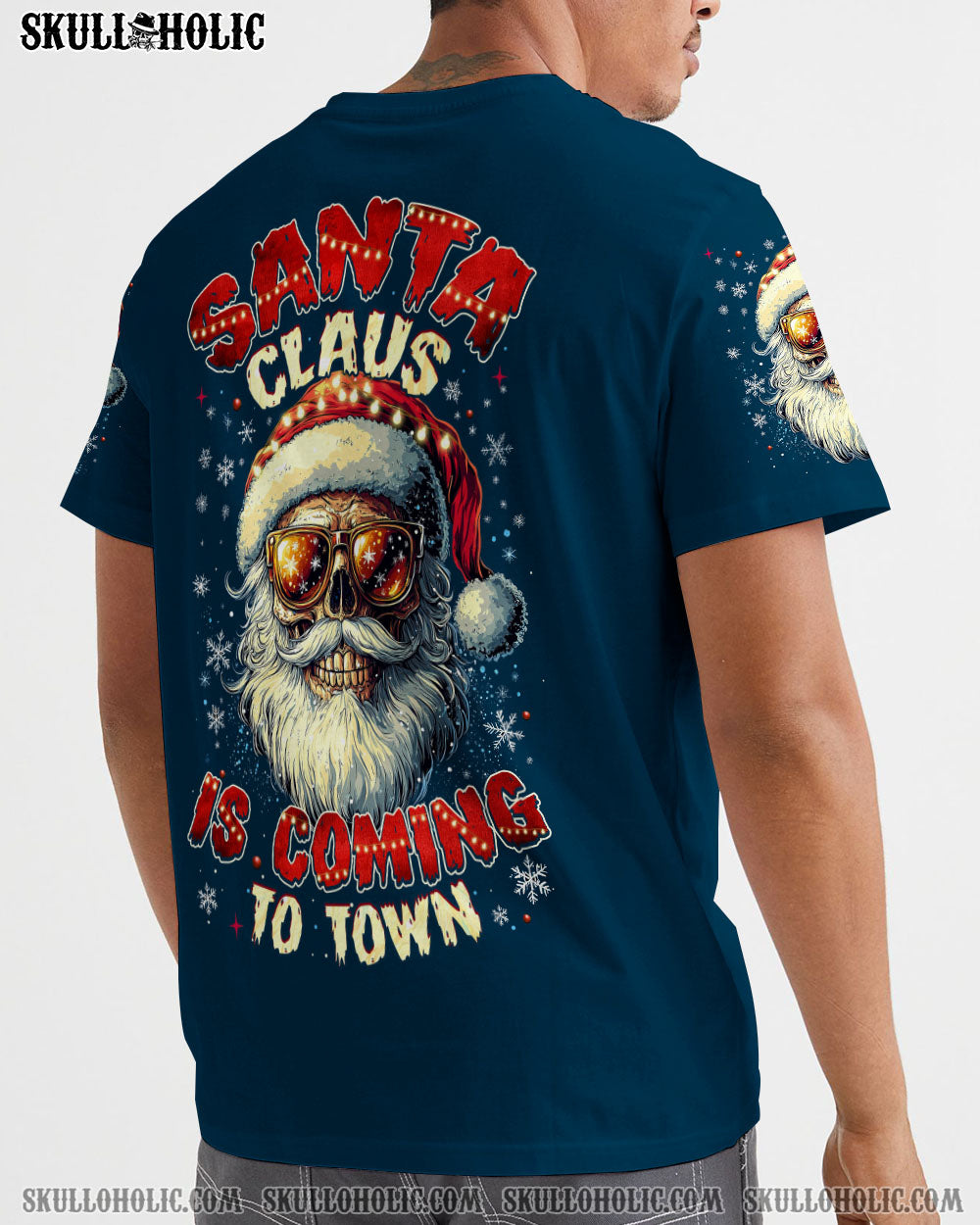 BLISSCORNERS SANTA CLAUS IS COMING SKULL CHRISTMAS ALL OVER PRINT